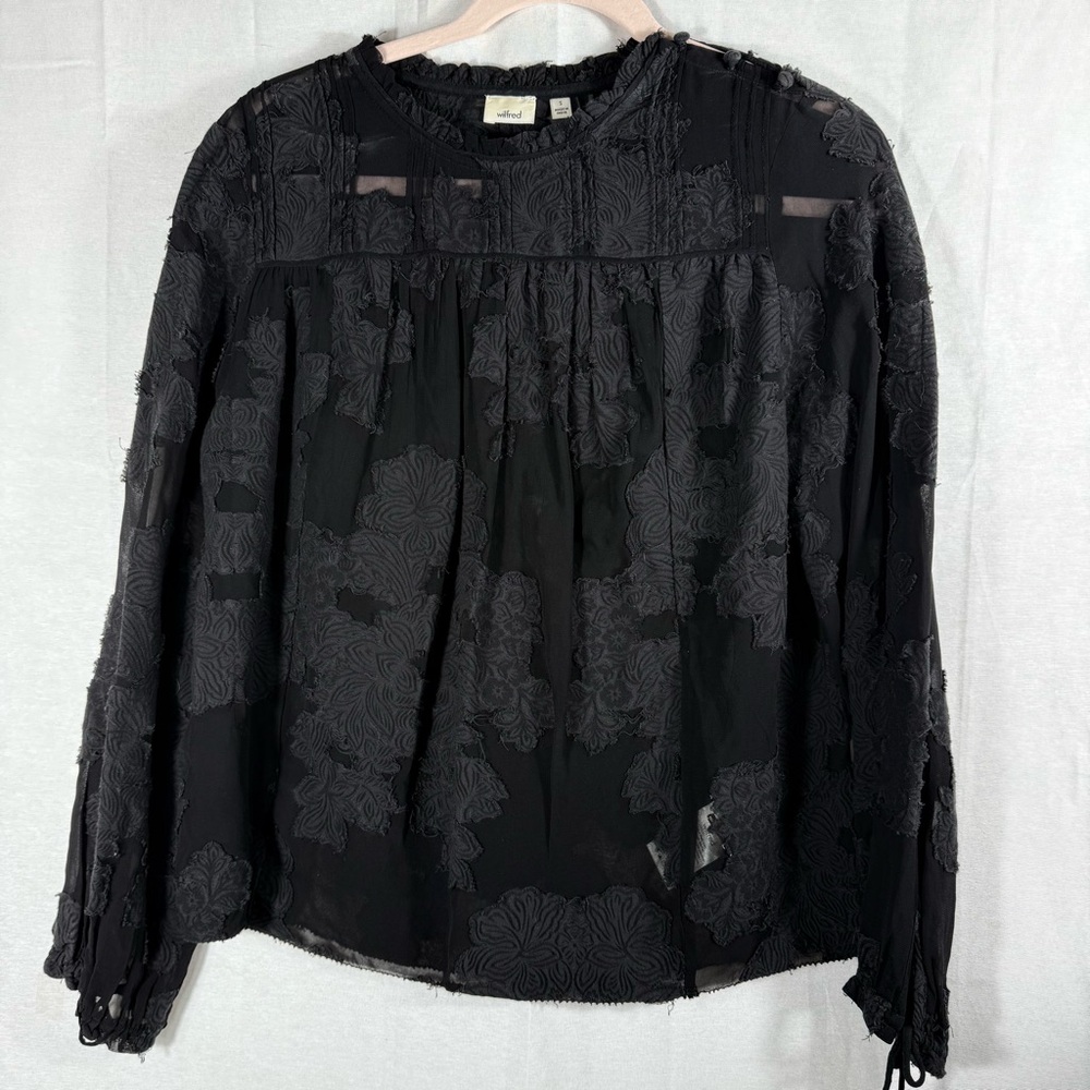 Aritzia Wilfred Lourdes Black Chiffon and Silk Blouse Romantic Boho Size Small